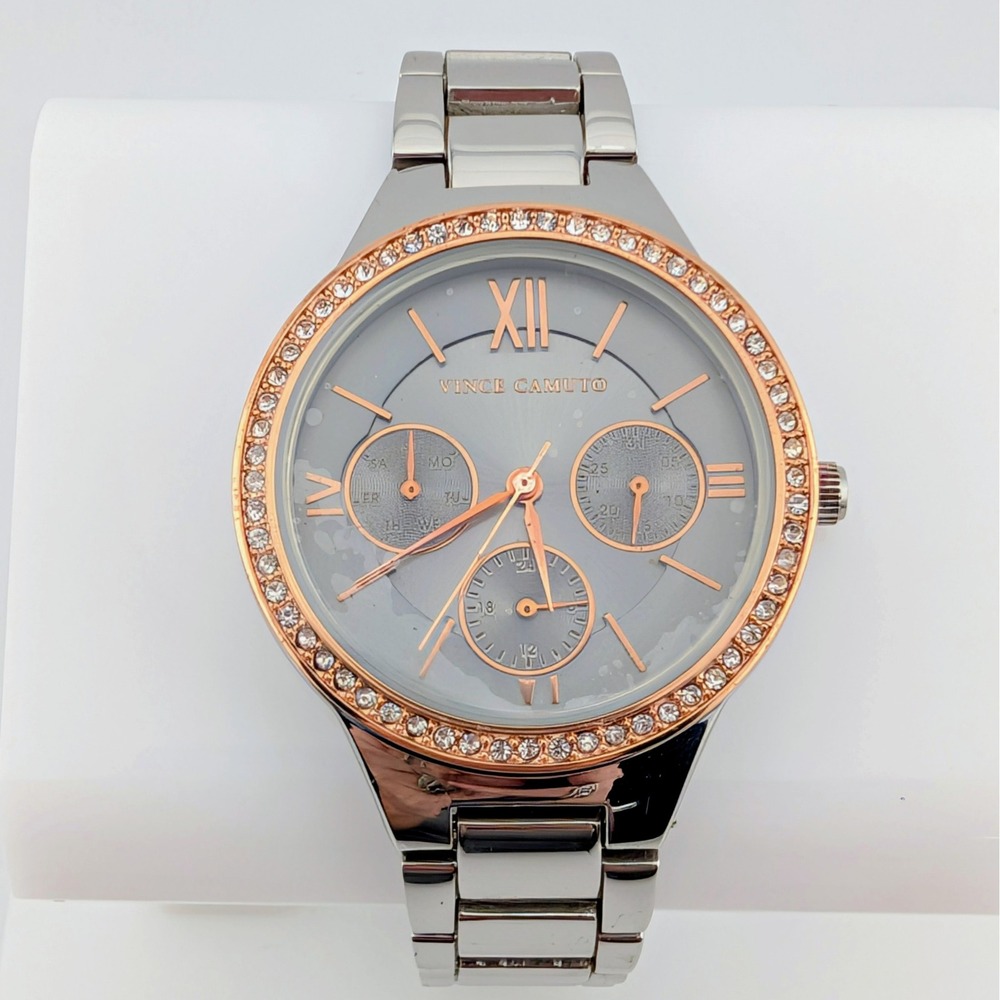 Vince Camuto Women's Gray Rose Gold Crystal Multifunction Watch 35mm VC5436
